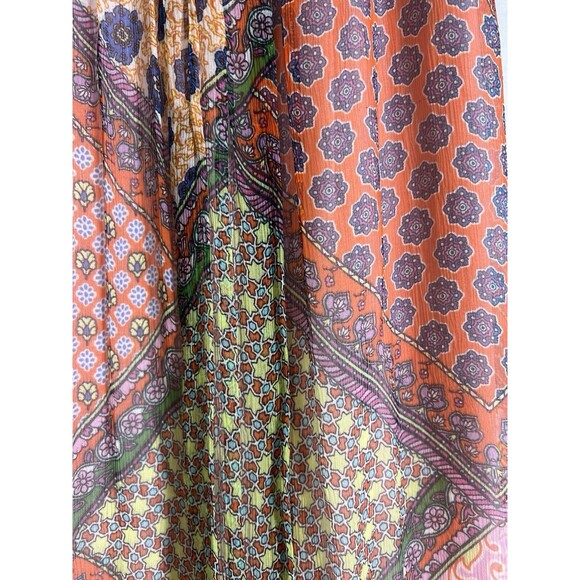 Worth New York 100% Silk Midi Dress Colorful Patchwork Boho Festival Size 4 - Picture 2 of 6